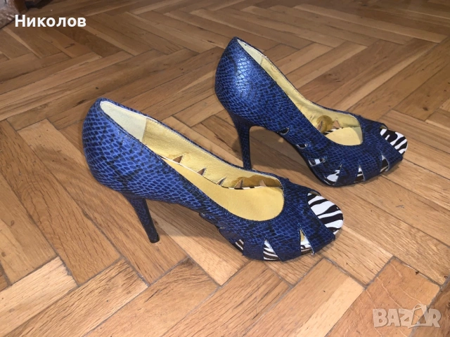 Отворени обувки на висок ток. BIANCO змийска кожа и зебра принт, снимка 3 - Дамски обувки на ток - 54744473