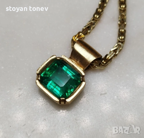 Елегантен златен медальон с естествен изумруд 2.54кт – 14K злато! Сертификат!, снимка 4 - Колиета, медальони, синджири - 54248816