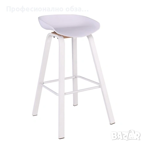 Здрав стабилен бар стол с малка облегалка в бял цвят с метални крака, снимка 4 - Обзавеждане за заведение - 54022736