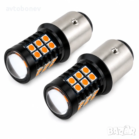 LED крушки с една светлина-оранжеви(P21W-BA15S)12-24V, к-т /2бр./