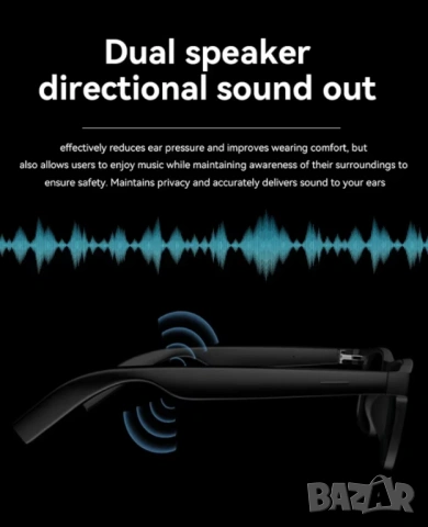 Touch Контрол Хендсфрий Смарт Очила UV Защита Bluetooth5.3 ГласовПреводач ИзкуственИнтелект 2xКолони, снимка 5 - Bluetooth слушалки - 54739515