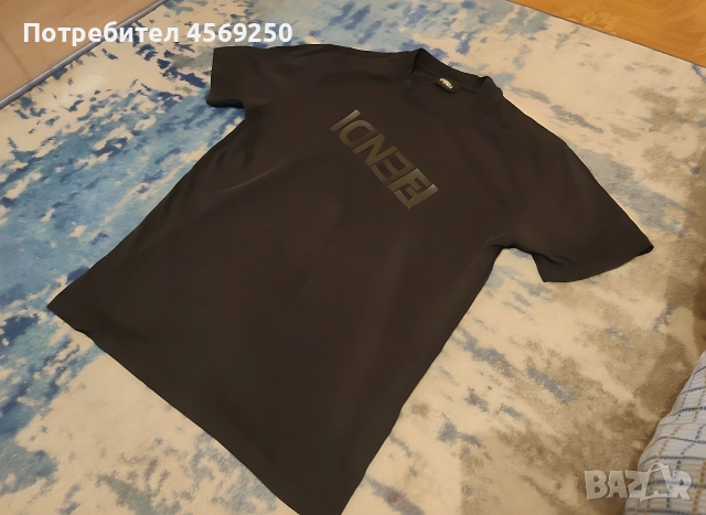 Луксозна тениска Fendi Roma – Черна, Размер М, Релефно лого, Топ качество!