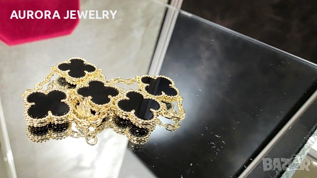 Van Cleef & Arpels VCA 5 Motifs Gold Black Onyx Vintage Alhambra Дамска Гривна, снимка 4 - Гривни - 54423256