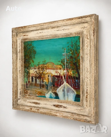 Маслена картина Michèle Catala (1921–1951) – „Пристанище край Валенсия“, 1948 г., снимка 2 - Картини - 55015090
