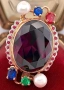 Масивен 1930-1940 Арт Деко Пръстен (12.18г) – 18ct Аметист, Розово Злато и Сребро, снимка 1