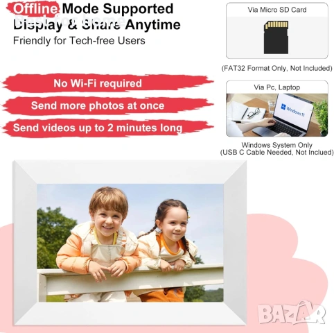 Frameo Бяла 10,1-инчова смарт WiFi цифрова фоторамка, цифрова фоторамка Wi-Fi с 32GB памет и SD слот, снимка 4 - Друга електроника - 54886003