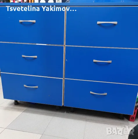 Масивен син шкаф / скрин / контейнер с 3 дълбоки чекмеджета с дъна от ПДЧ!, снимка 5 - Шкафове - 55383160