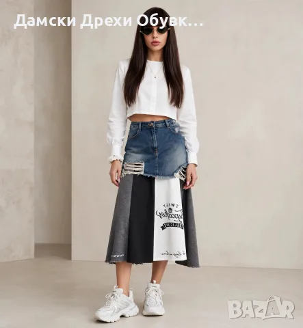 TW3 Дънкова пола атрактивен модел съчетан с плат , снимка 8 - Поли - 44151761