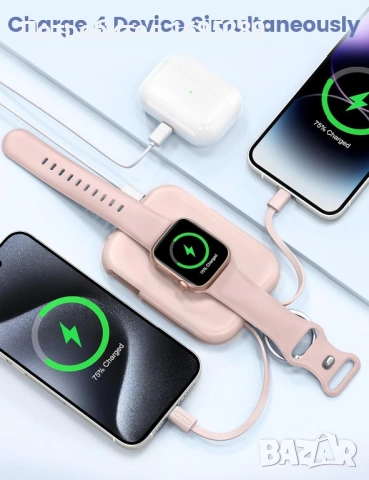 Преносима батерия Rorry 5000mah за iPhone и Apple Watch Розова, снимка 5 - Външни батерии - 54722753