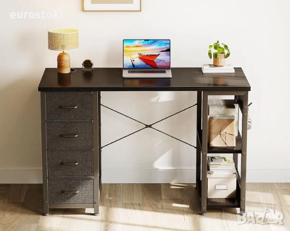 Бюро Coleshome с 4 чекмеджета от плат и рафтове, 100 x 40 см, компактно бюро за компютър с рафтове, снимка 4 - Бюра - 54879137