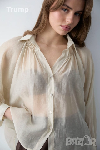 Нежна риза , oversize, ефектен ръкав, макси, ГО до 140