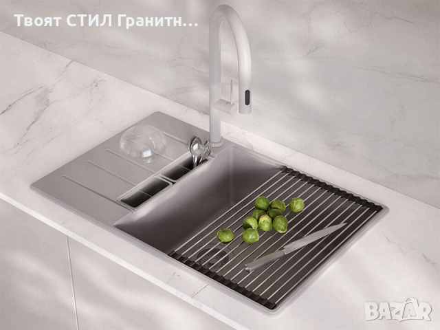 Сив кухненска мивка от гранит Копенхаген 780x500 SmartSpace Top 60, снимка 10 - Мивки - 54463616