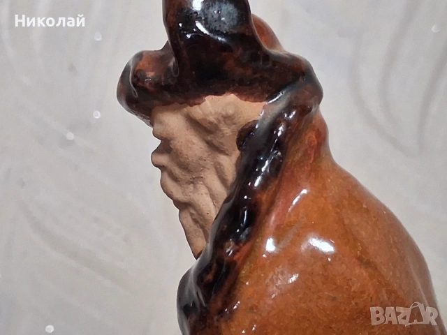 Стара Съветска Керамична Фигура Старец Рибар Гжел Артел, снимка 17 - Антикварни и старинни предмети - 54387705