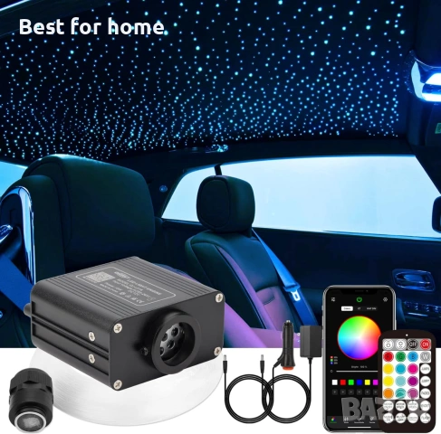 CHINLY Оптични лампи за кола/таван, блясък 16W 200 бр. *0.75 мм*2 м Bluetooth RGBW приложение