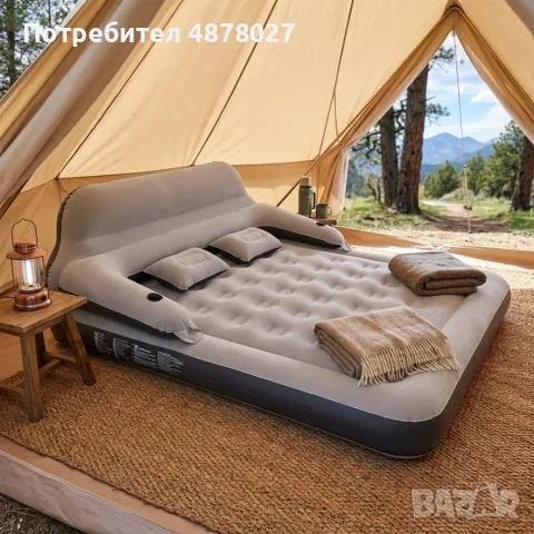 Надуваемо легло Queen Size с облегалка и възглавници – Луксозен комфорт за дом, къмпинг и гости, снимка 4 - Надуваеми легла - 55532576