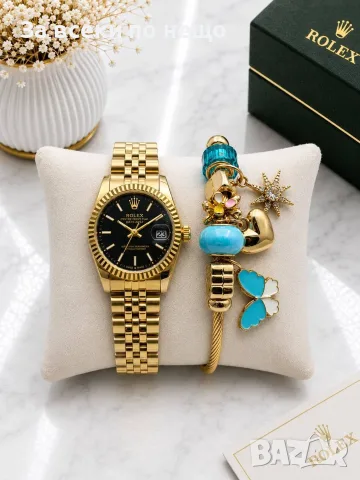Rolex Луксозен Дамски Комплект Часовник И Елегантна Гривна С Талисмани - Различни Цветове Код SK1919, снимка 3 - Дамски - 55469590