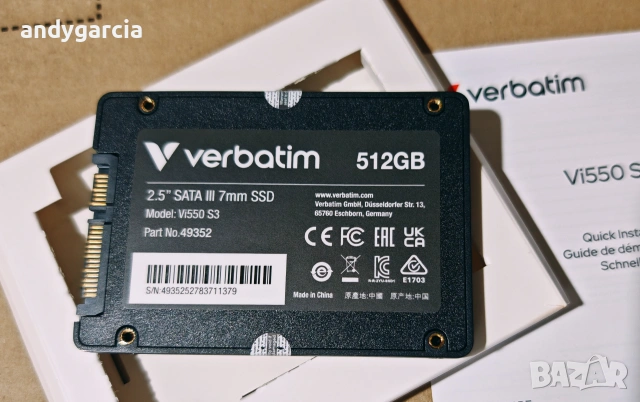 512GB SSD Verbatim Vi550 S3 2.5 инча SATA III черен ЧИСТО НОВ С КУТИЯ диск disk laptop pc, снимка 8 - Твърди дискове - 54981577