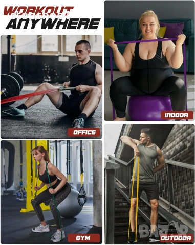 Комплект ластици за съпротивление Fitense - ластици за набирания за мъже и жени, ластици за упражнен, снимка 5 - Фитнес уреди - 55175791