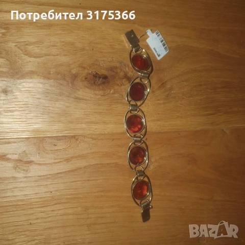 Сребърна гривна с позлата с гарантиран кехлибар 20 грама проба 935, снимка 2 - Гривни - 54091066