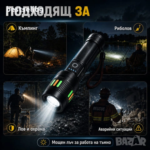 Мощен акумулаторен лазерен LED ръчен фенер лазерен диод прожектор USB зареждане риболов къмпинг лов, снимка 4 - Къмпинг осветление - 50877566