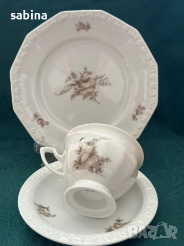 Rosenthal Maria - 6 броя троен сет с декор  „Sepia rose”, снимка 7 - Сервизи - 54859197
