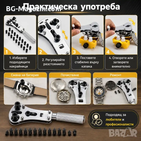Професионална отварачка за часовници часовникарски инструмент за отваряне за смяна на батерия ремонт, снимка 3 - Други инструменти - 50976293