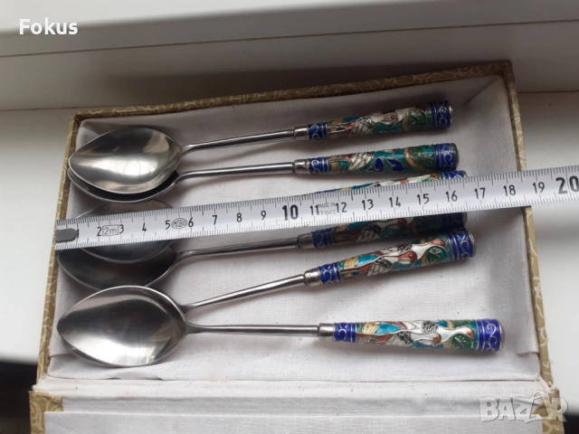 Комплект антикварни лъжички с клетъчен емайл - клоазоне, снимка 6 - Антикварни и старинни предмети - 53964972