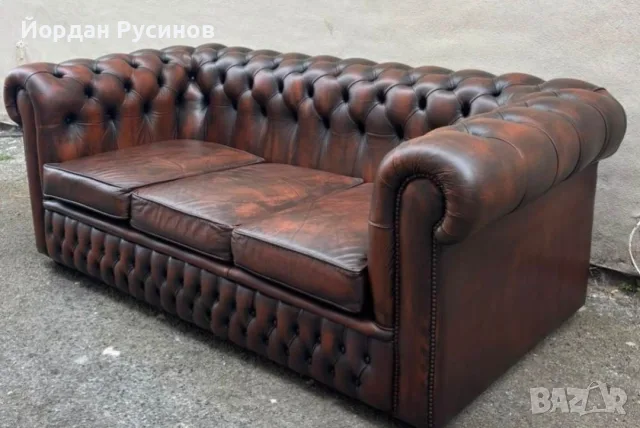 Оригиналне кожени диван Chesterfield Честърфийлд естествена телешка кожа Внос, снимка 3 - Дивани и мека мебел - 55376647
