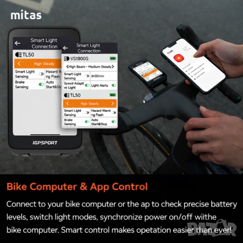 Задна SMART LED стоп светлина за велосипед IGPSPORT TL50, USB-C, IPX7, Bluetooth, снимка 10 - Аксесоари за велосипеди - 54165440