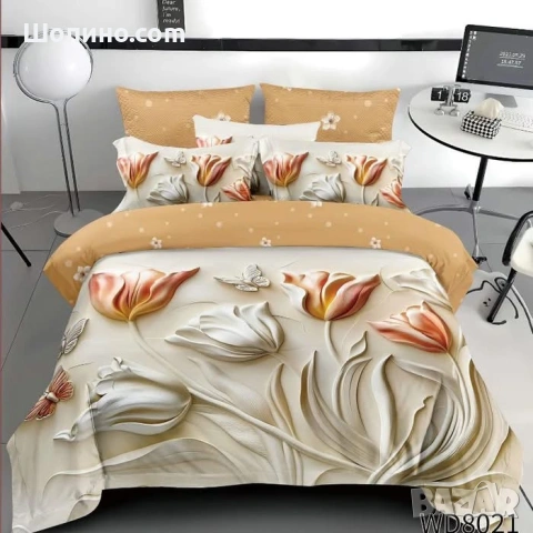 Флорален комплект с ластик, 100% памук  , снимка 10 - Спално бельо - 54111971