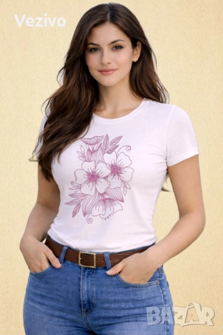 Дизайн с цветя, снимка 2 - Тениски - 54069096