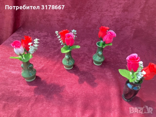 Вазички с изкуствени цветя к-т -4бр, снимка 2 - Декорация за дома - 54538551