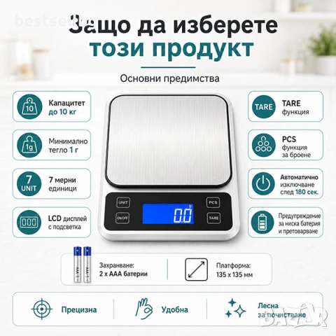 Кухненска електронна везна за кафе готвене подправки кухня до 10кг, снимка 6 - Други - 48379949