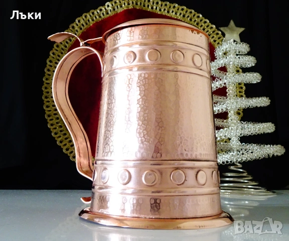 Медна халба с капак,кована чиста червена мед 700 мл. 