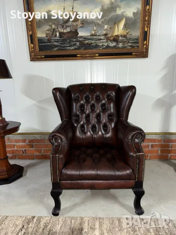 Chesterfield/Честърфийлд Луксозен фотьойл от естествена кожа, снимка 2 - Дивани и мека мебел - 55398238