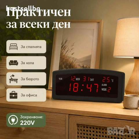 Електронен постоянно светещ в тъмното часовник термометър големи цифри, снимка 5 - Други - 40179810