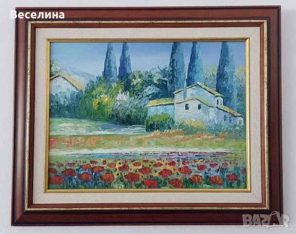 Картина с дървена рамка и маслени бои върху платно
