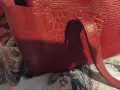Италианска червена чанта от естествена кожа , снимка 4