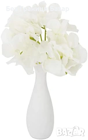 Нови 5 броя изкуствени хортензии цветя бели дълго стъбло декорация дом