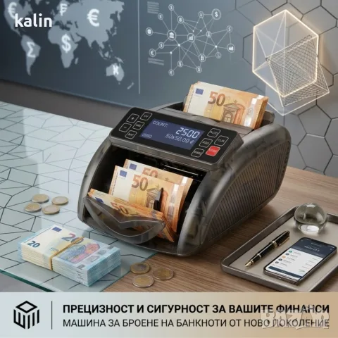 Професионална машина за броене на банкноти с UV/MG проверка за фалшиви банкноти, LCD дисплей,