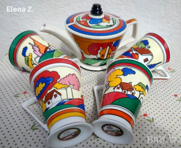 Арт деко чайник и чаши стил Clarice Cliff - Садлер, Wren, снимка 3 - Други - 54600639
