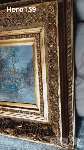 Стара авторска картина,масло Франция 19век, снимка 10 - Антикварни и старинни предмети - 54516219