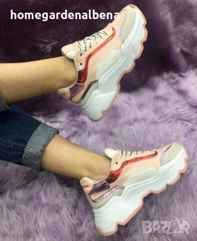 Дамски маратонки с платформа, розово-пудра с цветни акценти, размери 36-38, снимка 2 - Маратонки - 54203047
