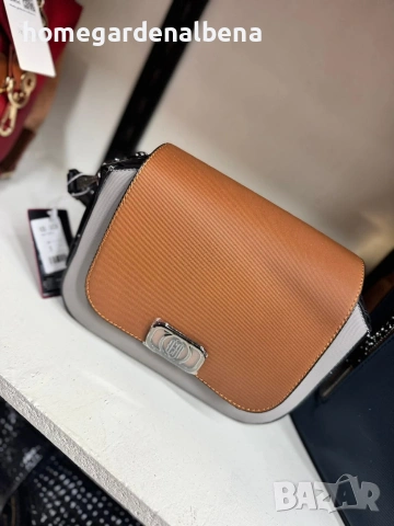 Дамска чанта седло crossbody камел сива капак с закопчалка
