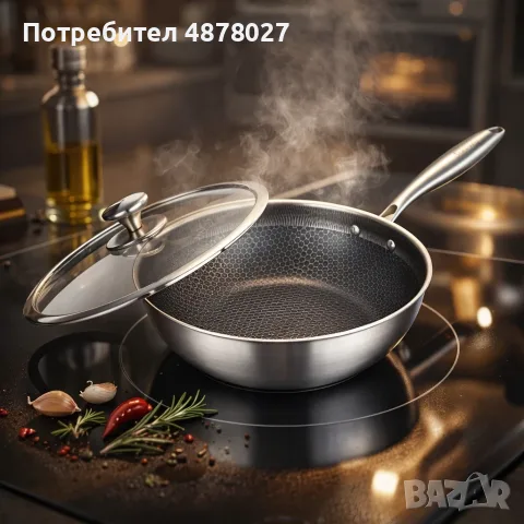 Уок тиган с капак Goldmann Fusionhex Pro GM 1128-28WK, 28x8.5 см., Незалепващо Покритие, Неръждаема , снимка 6 - Съдове за готвене - 55516855