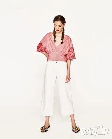 Риза ZARA с бродерия 100% памук, снимка 2 - Ризи - 55694191