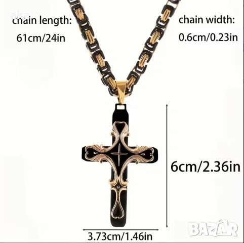 масивно Модно колие ланец с висулка кръст, снимка 5 - Колиета, медальони, синджири - 54347921