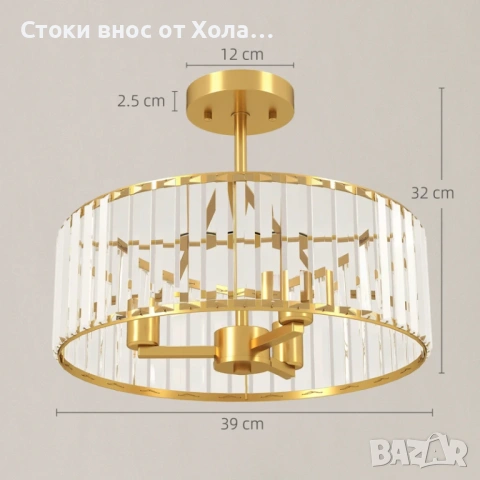 Кристален полилей за таван HOMCOM, модерен полуплафон с кристали за хол, спалня, коридор и трапезари, снимка 4 - Полилеи - 54767398