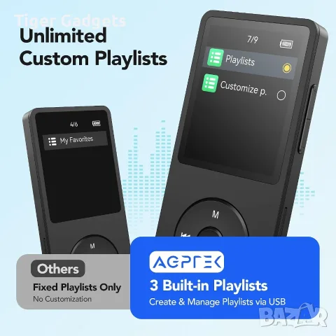 MP3 плейър AGPTEK A02S 16GB с Lossless звук, до 70 часа работа и слот за microSD, снимка 5 - MP3 и MP4 плеъри - 55554935