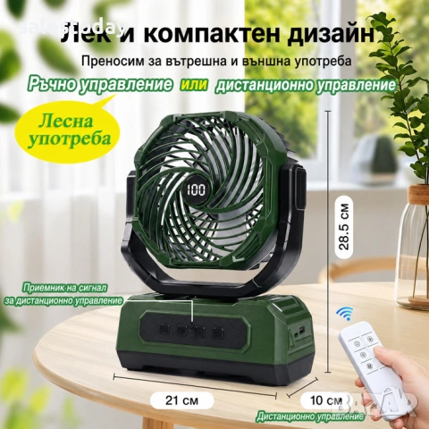 Преносим вентилатор с дистанционно + LED светлина, снимка 6 - Вентилатори - 33540336